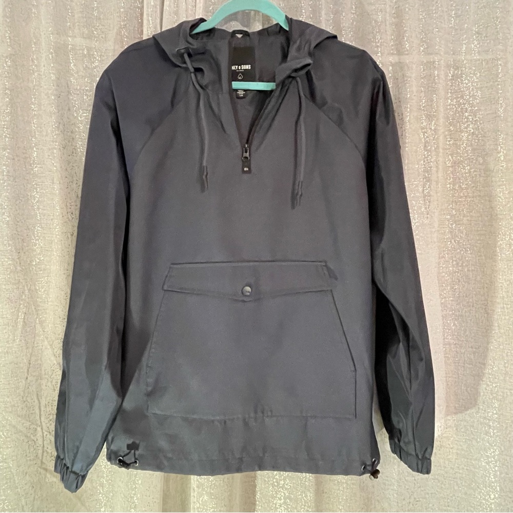 Only & Sons Men's Navy Blue Windbreaker Pullover Jacket Coat size L
